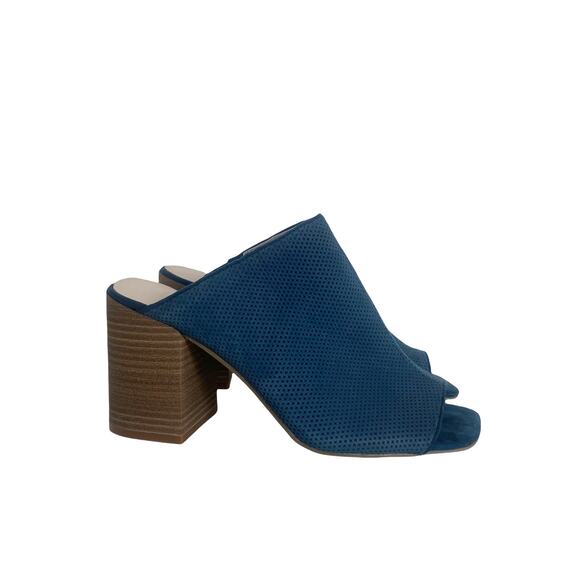 Kenneth Cole Reaction Indigo Blue Top Notch Perforated Chunky Heel Mule Size 8 - Picture 3 of 10